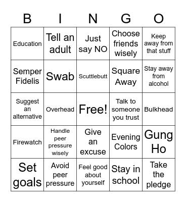 DRUG PREVENTION Bingo Card