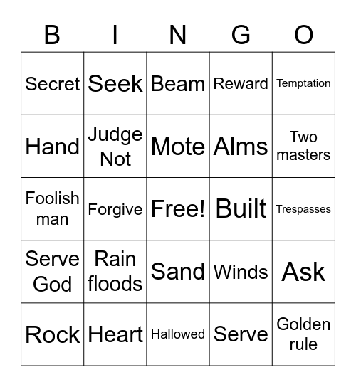 Sermon on the Mount Bingo Card