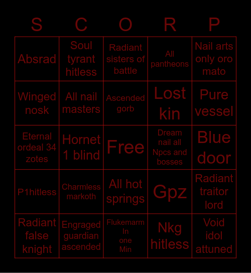 Scorpion Bingo Card