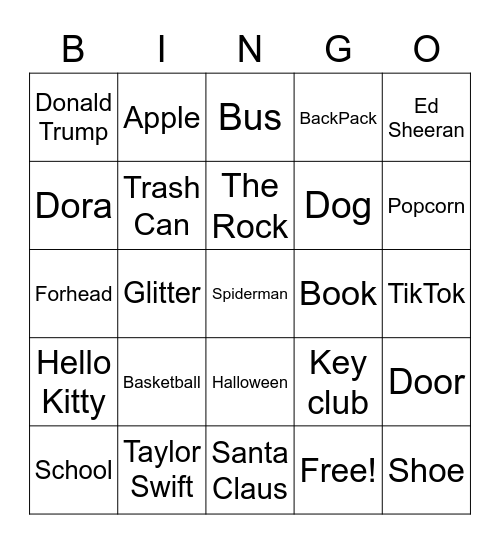 Key Club Ice Breaker Bingo Card