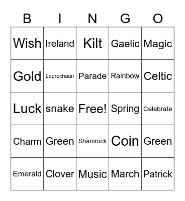 St. Patrick's Day Bingo Card