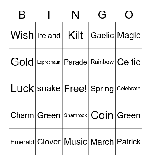 St. Patrick's Day Bingo Card