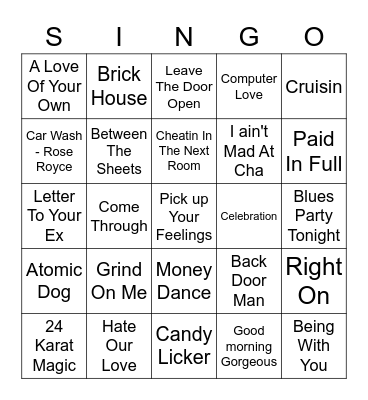 R&B/HIP HOP/RAP Bingo Card