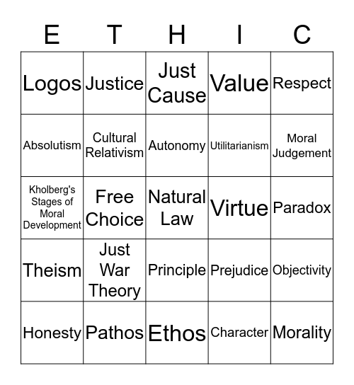 Ethics Bingo Card