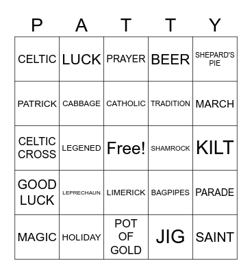 St. Patty's Day Bingo Card