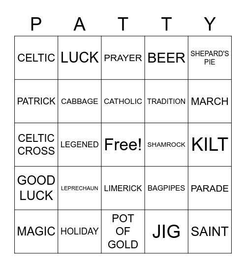 St. Patty's Day Bingo Card