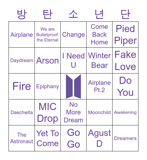 BANGTAN BINGO Card
