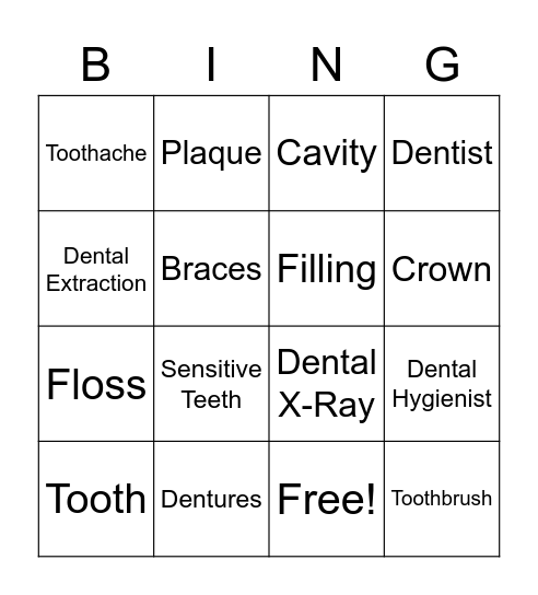 Dentist Bingo Card