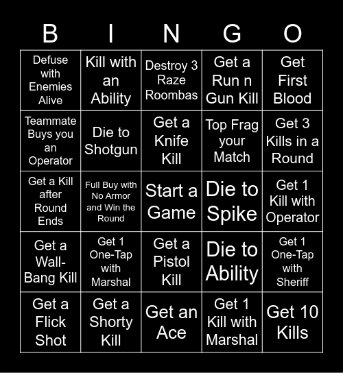 VALORANT 1 Bingo Card