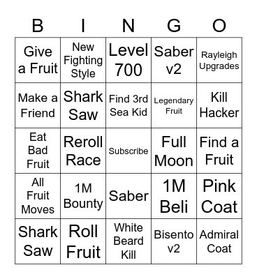 First Sea Bingo Card