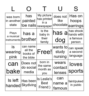 Meet n Greet Bingo Card