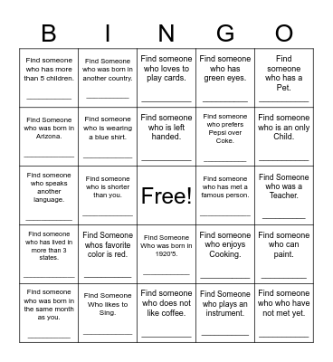 Find Someone Who Bingo Card