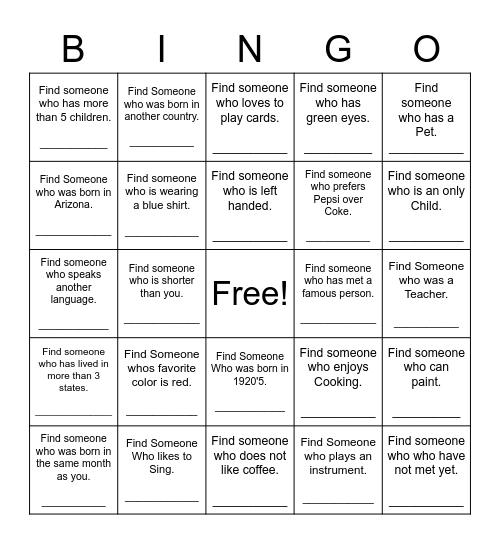 Find Someone Who Bingo Card