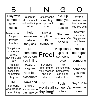 Random Acts of Kindness  Bingo Card