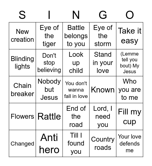 SOUL Singo Bingo Card