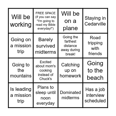 SPRING BREAK BINGO Card