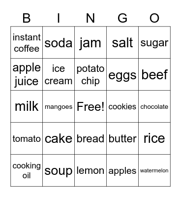 Going Shopping Bingo Card