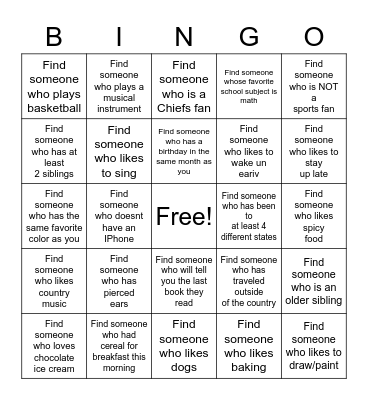 Friend Bingo Card