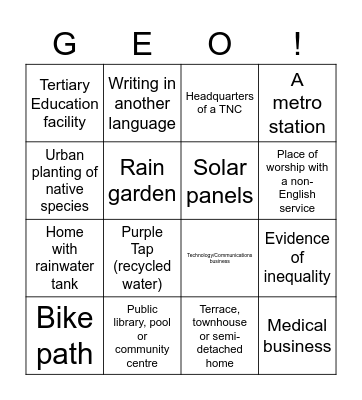 Sydney Roadtrip Bingo Card