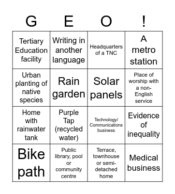 Sydney Roadtrip Bingo Card