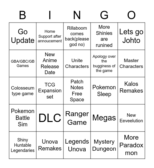 Pokemon Day Bingo Card