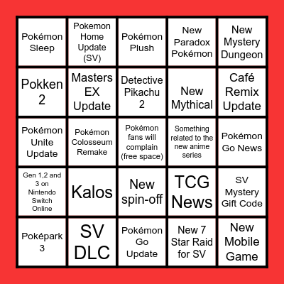 Pokemon Presents Bingo Card