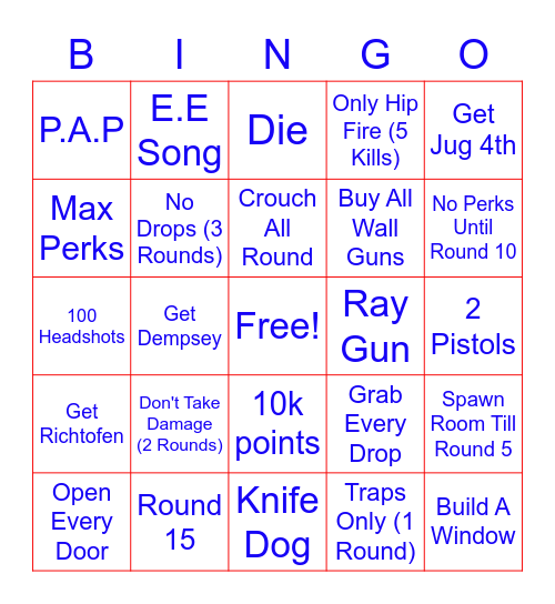 Zombies Bingo Card