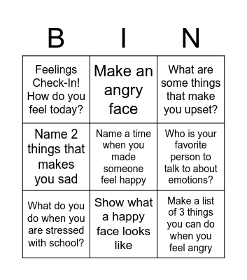 EMOTIONAL REGULATION Bingo Card