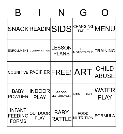 DAYCARE FUN Bingo Card