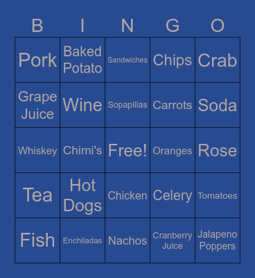 FOOD and DRINKS Bingo Card