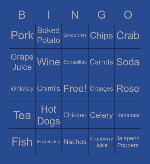 FOOD and DRINKS Bingo Card