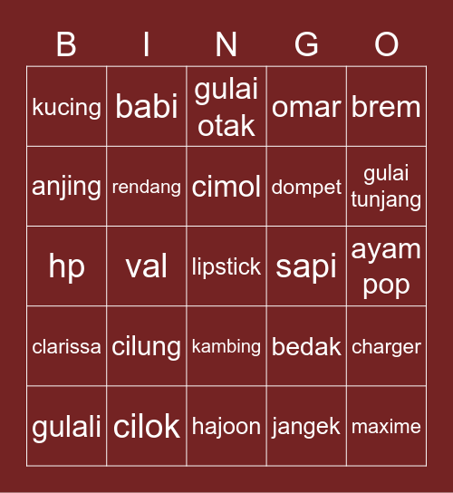 Lingga’s Bingo Card