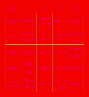 Cohi Bingo Card