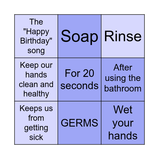 Hand Washing Bingo Card