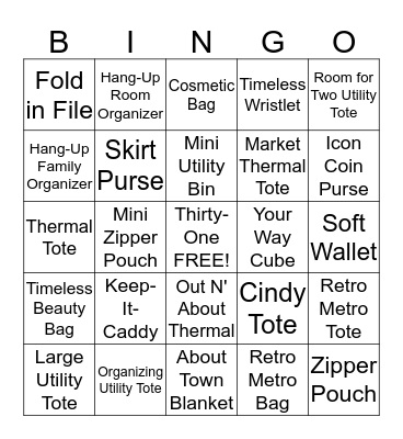 Thirty-One Bingo Card