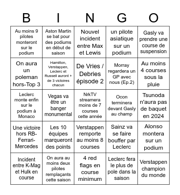Bingo F1 Tunyac Bingo Card