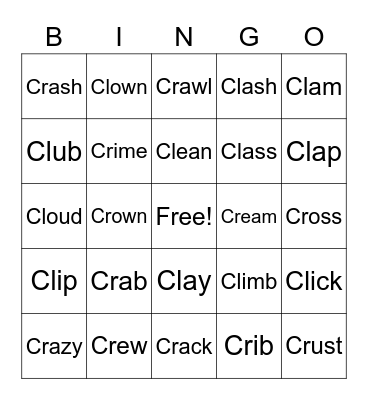 Cr and Cl phonics Bingo Card