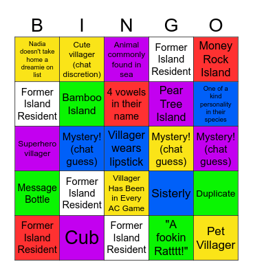 Villager Hunt Bingo Card