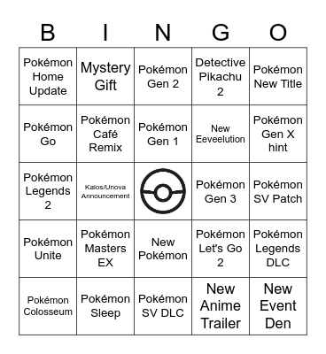 Pokémon Presents 2023 Bingo Card