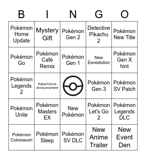 Pokémon Presents 2023 Bingo Card