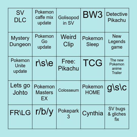 Pokemon Presents Bingo Card