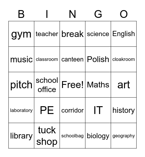 school Bingo Card