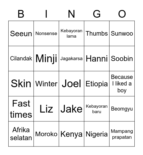 Beomgyu's Bingo Card