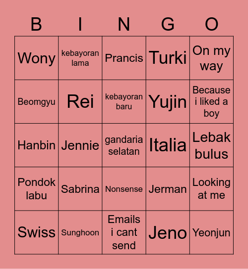 LIZ LIZ LIZ Bingo Card