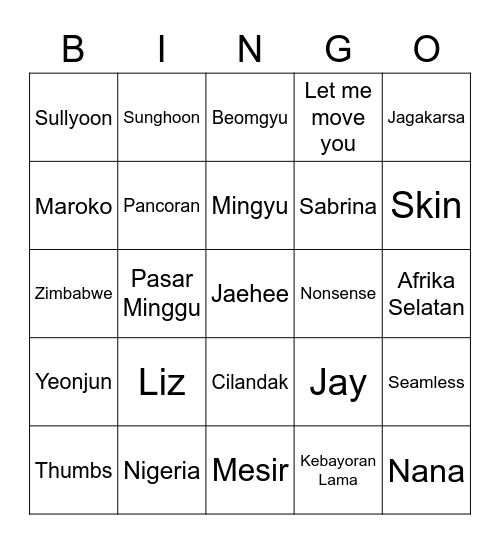 JAY Bingo Card