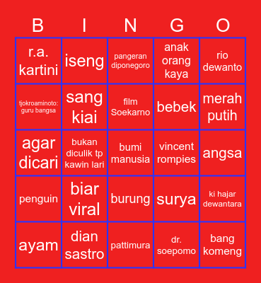 Surya Bingo Card