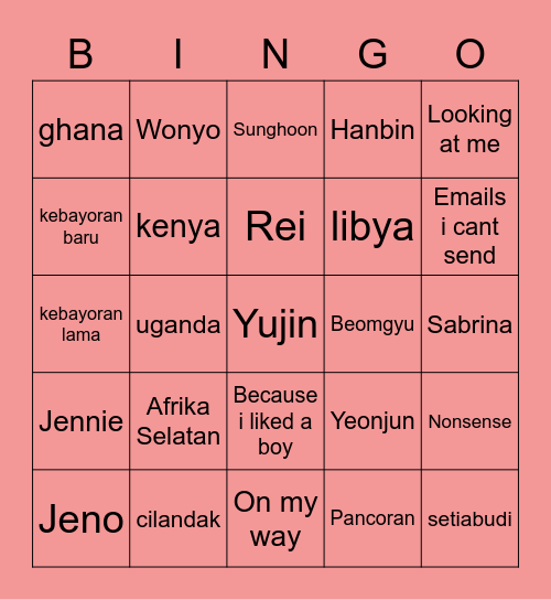 LIZ LIZ LIZ Bingo Card