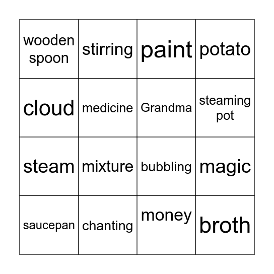 George's Marvellous Medicine Bingo Card