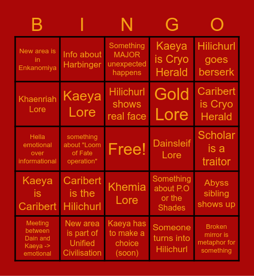 Bingo = Rolling for Dehya + Weapon (or 10 guesses correct) Bingo Card