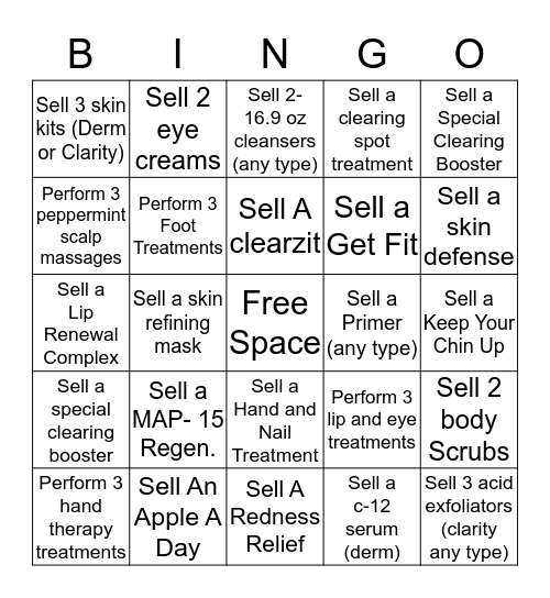 Esthetican BINGO Card